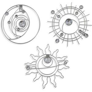 3 Pcs Silver Metal Wall Art, Abstract Sun Moon Star Decor, Modern Line Art
